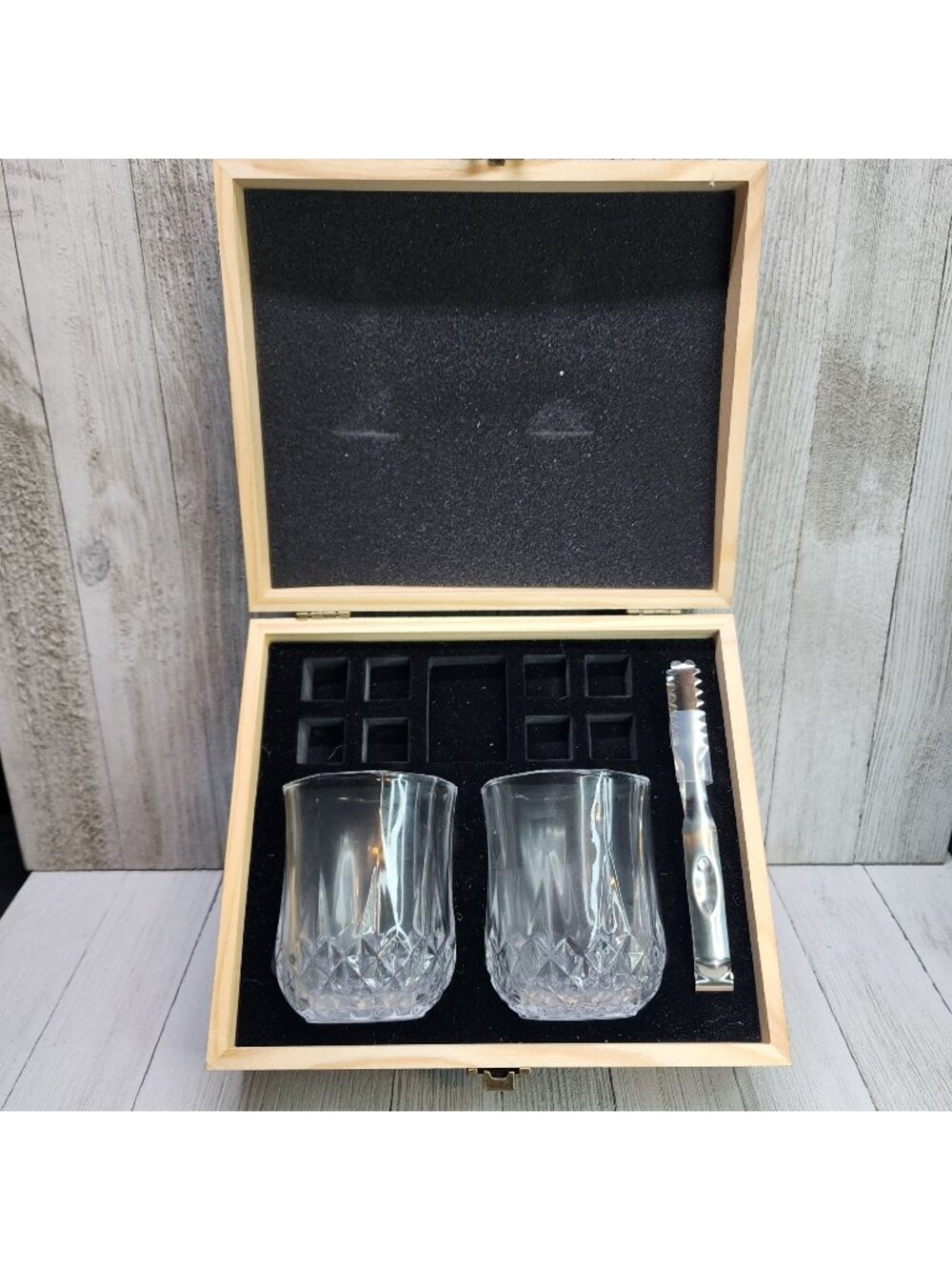 Evofly Wooden Finest Whiskey Box Gift Set - Missing Stones 3.5" Tall with Box